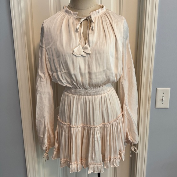 NEW Reset by Jane Small Ivory Satin Mini Dress ~ Feminine Party Ruffle Hem - Picture 1 of 8